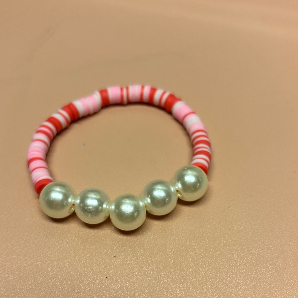 Pink and Red Beaded Bracelet with Pearls